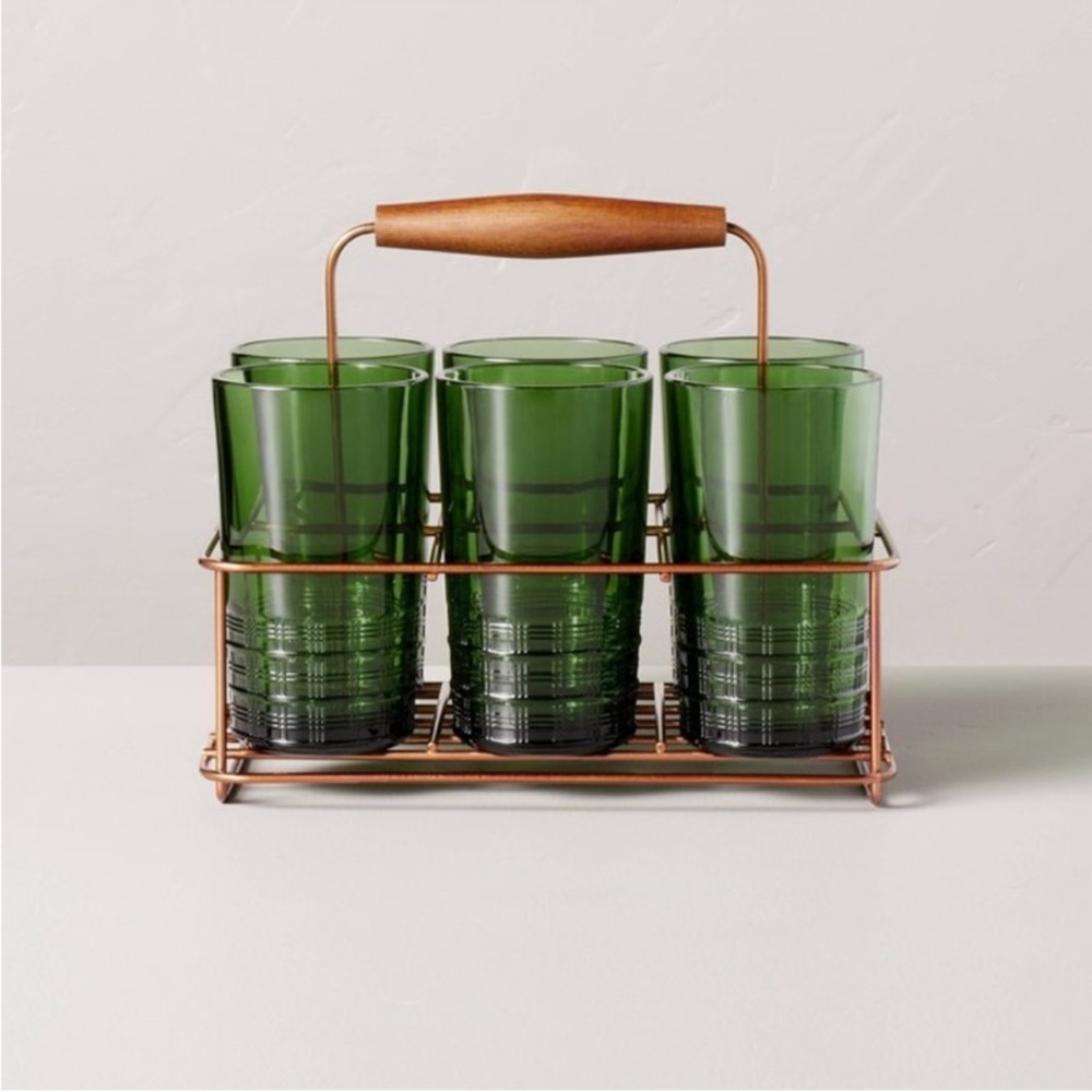 13oz Colored Glass Tumblers Caddy Set Green - Hearth & Hand™ with Magnolia